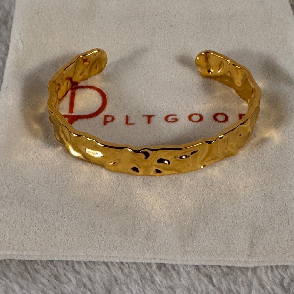 PLTGOOD Gold Tone Hammered Open Cuff Bracelet Adjustable Textured Bangle